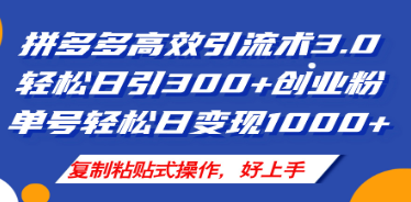 (107期)拼多多店铺引流技术3.0版本 日引300+付费创业粉，单号轻松日变现1000+-云上资源整合网